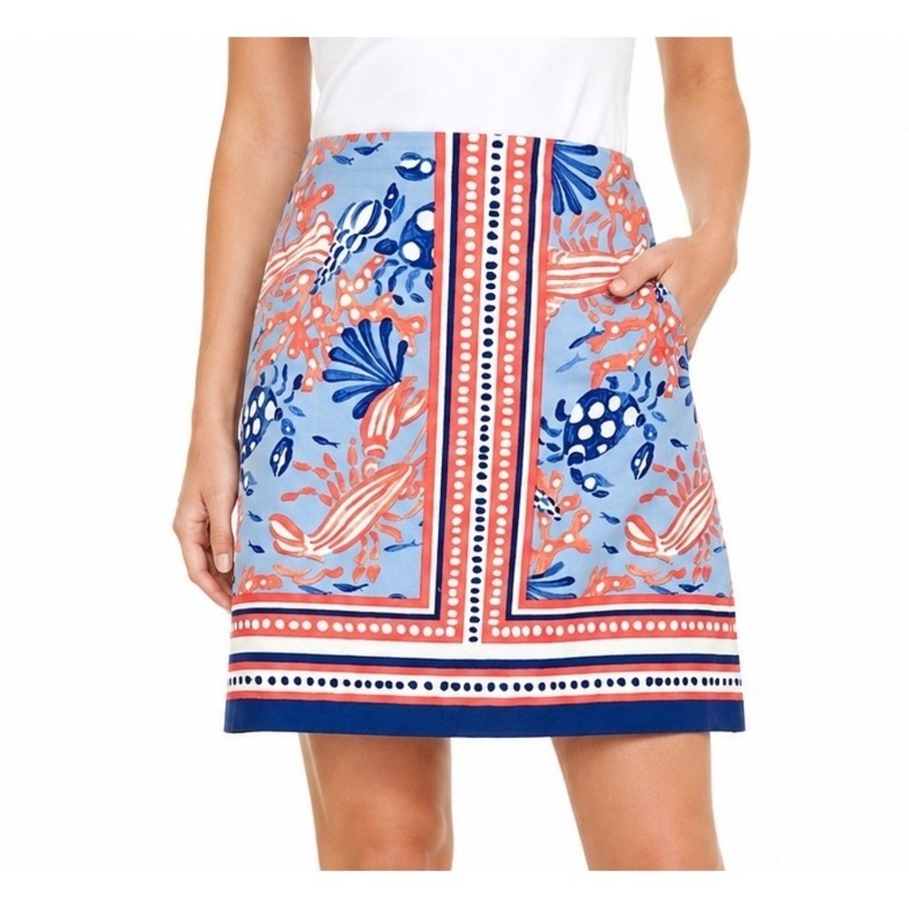 Talbots Pretty Under The Seas Lobster Crab Print Cotton A-Line Skirt 6P Nautical